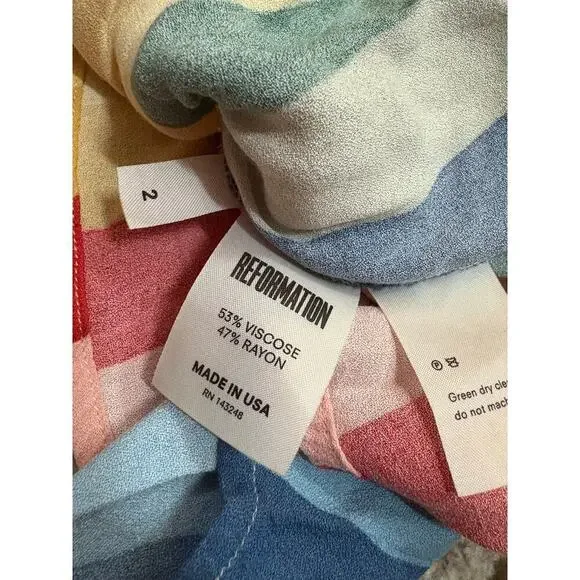 Reformation Rainbow Midi Dress 2 XS Striped V-neck spaghetti strap multicolor - Picture 10 of 11